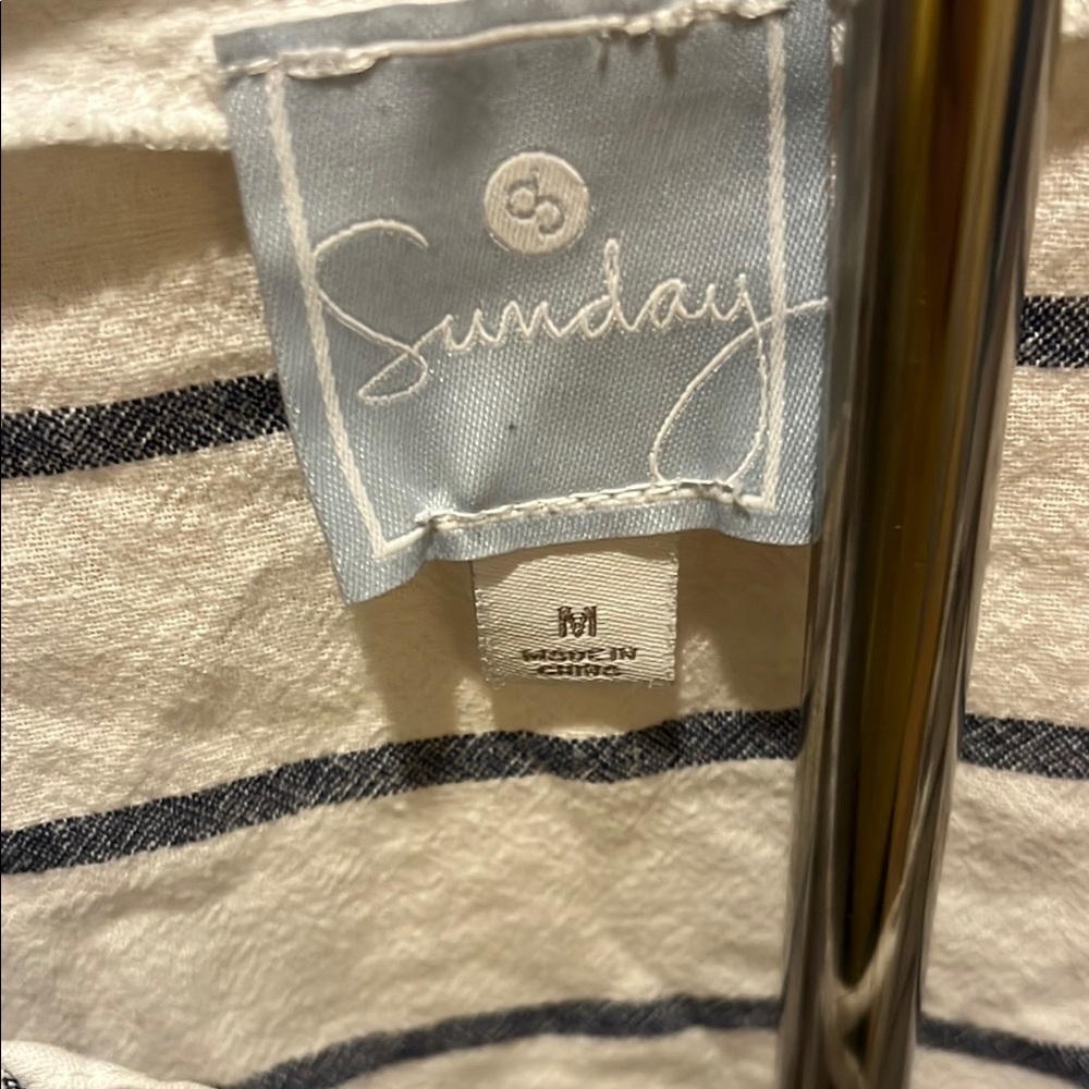 Sunday Women's Striped Blouse with Lace-Up Front in White and Blue - Picture 2 of 10